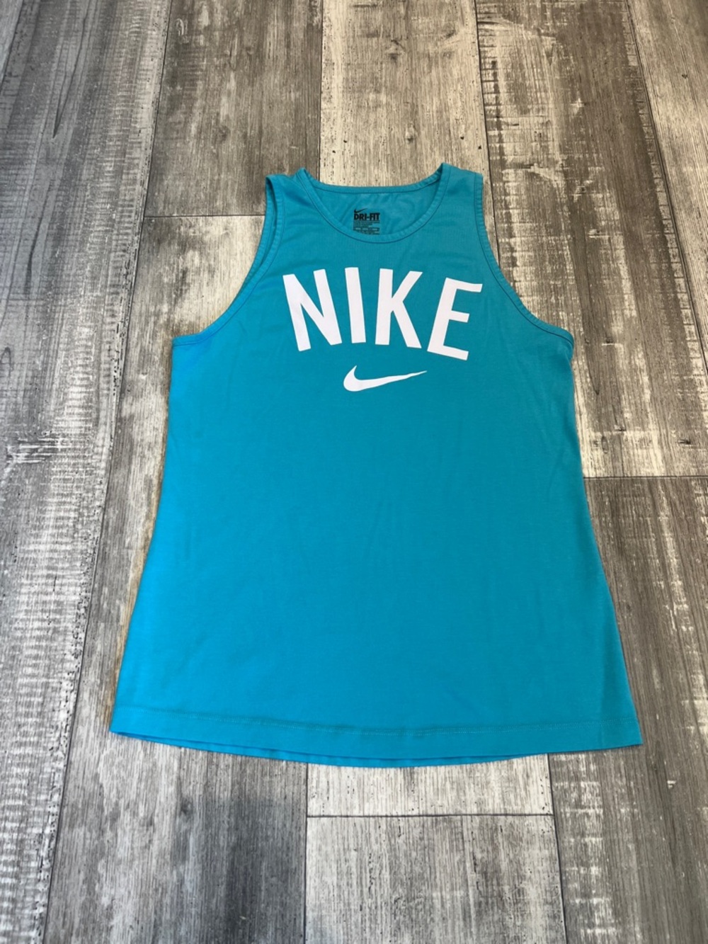 Nike Womens Dri-Fit Turquoise Blue Graphic Logo Tank Size XS